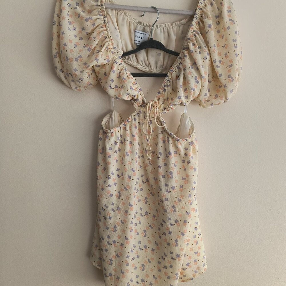 SABO Eilish Buttercup Yellow Floral Cutout Dress  Size Small